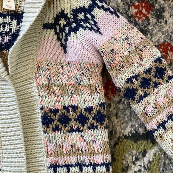 Toddler Winter Fairisle Cardigan Sweater Cream size 2T - Picture 3 of 4